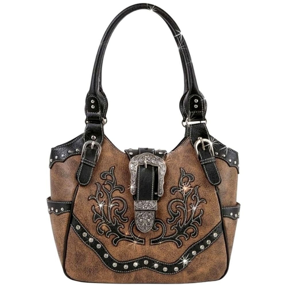 SALE Brown and Black Western Style Rhinestone Women's Handbag Purse